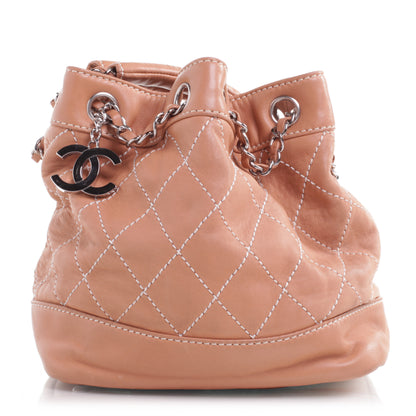 Chanel Leather Contrast Stitch Small Drawstring Tote Beige 1 of 7