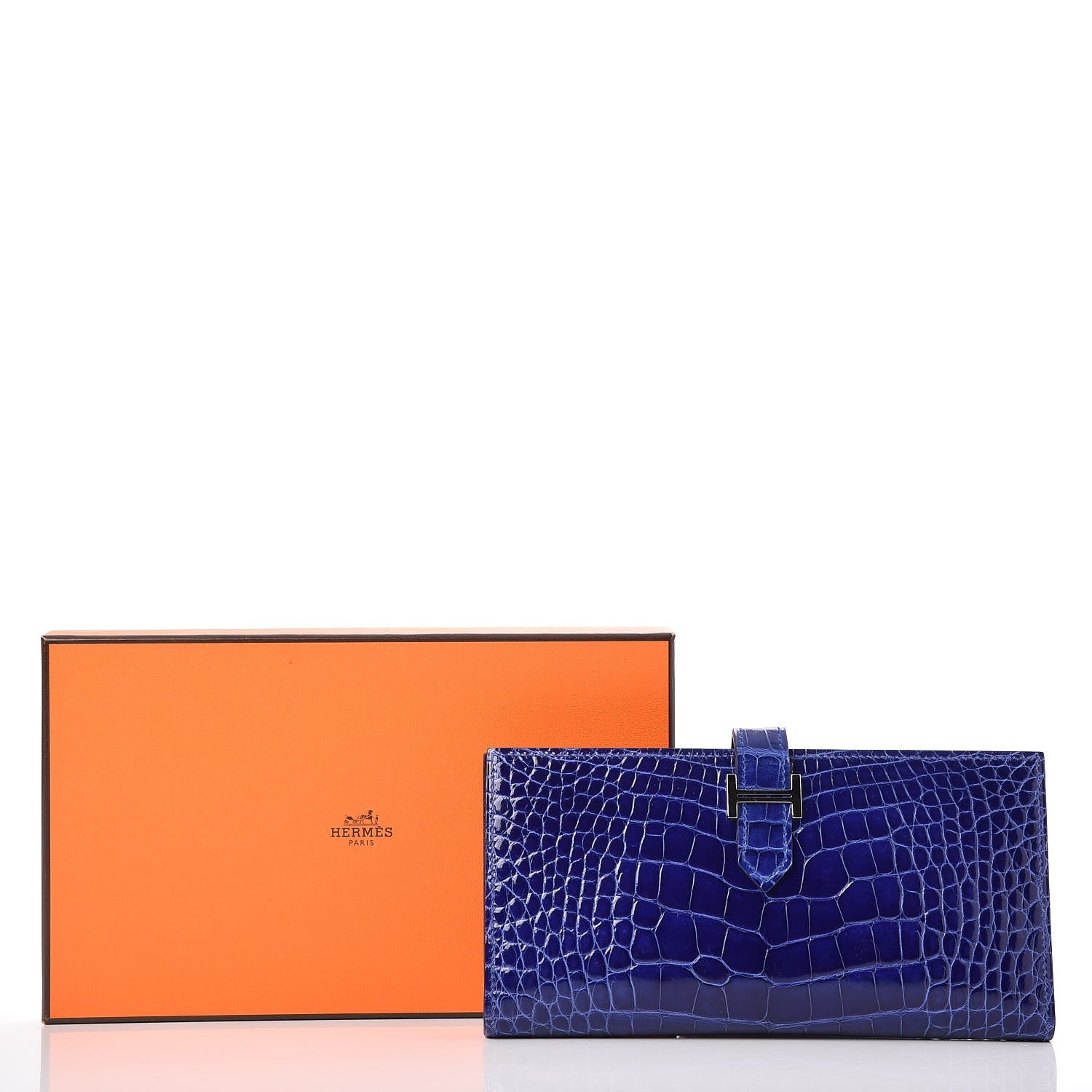 Hermes Shiny Alligator Bearn Wallet Bleu Electrique 8 of 9