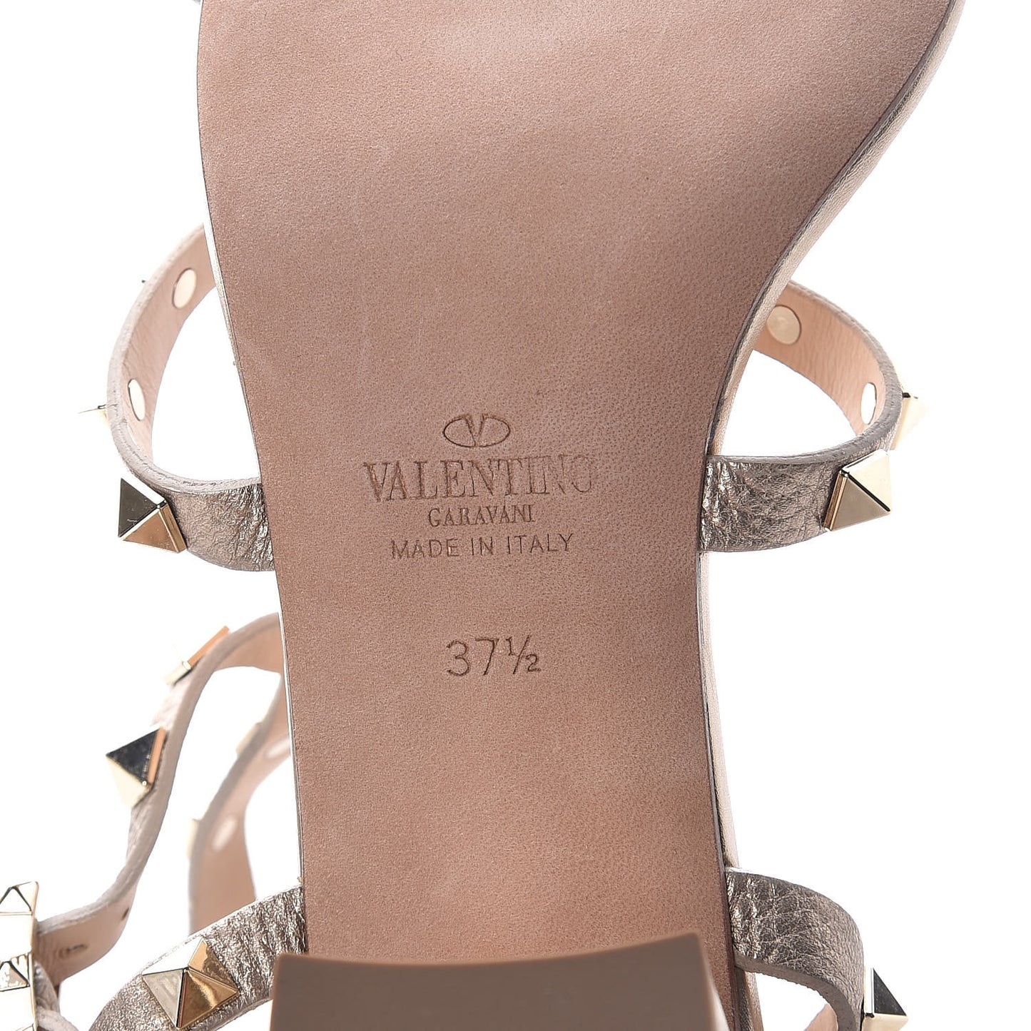Metallic Pebbled Calfskin Rockstud 60mm City Sandals 37.5 Skin