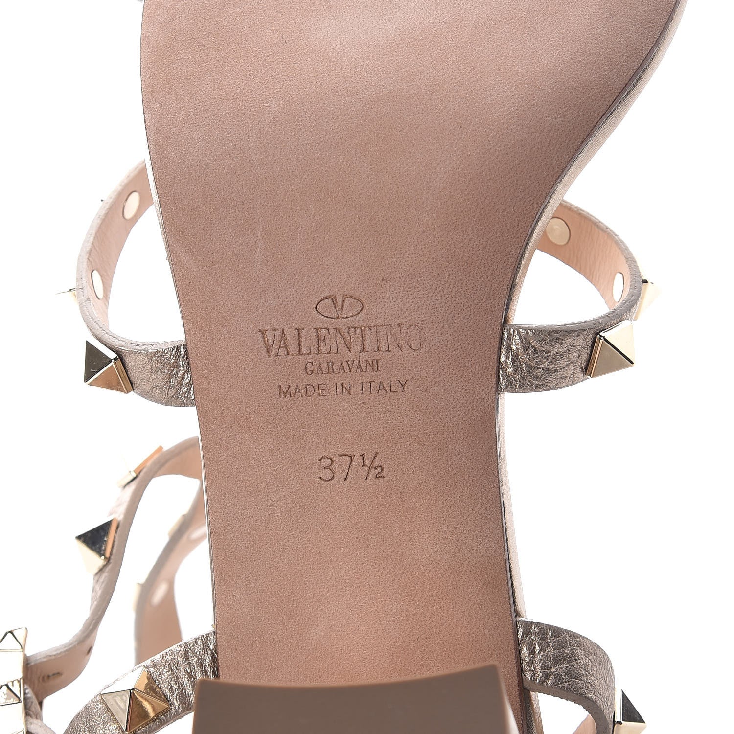 Valentino Garavani Metallic Pebbled Calfskin Rockstud 60mm City Sandals 37.5 Skin 6 of 7