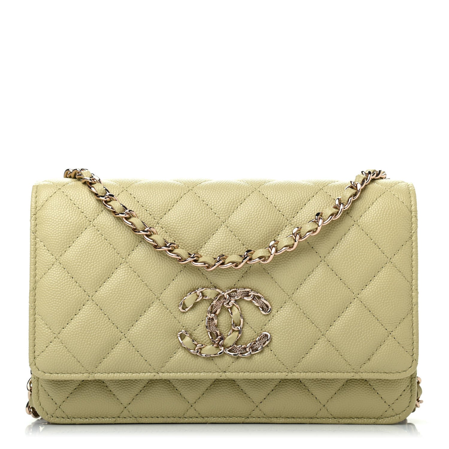 Chanel Caviar Quilted French New Wave Chain CC Wallet On Chain WOC Light Green 1 of 6