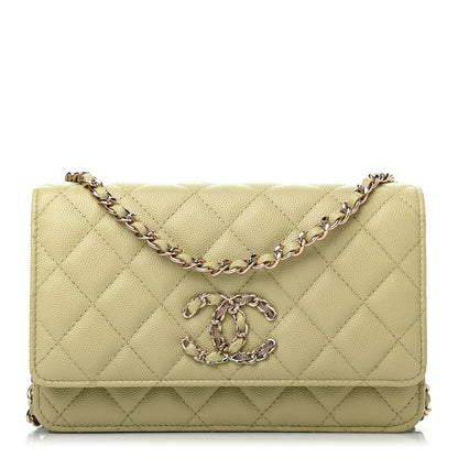 Chanel Caviar Quilted French New Wave Chain CC Wallet On Chain WOC Light Green 1 of 6