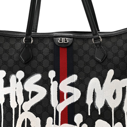 Gucci X BALENCIAGA BB Monogram Web Graffiti Large Ophidia Shopping Tote Black 8 of 11