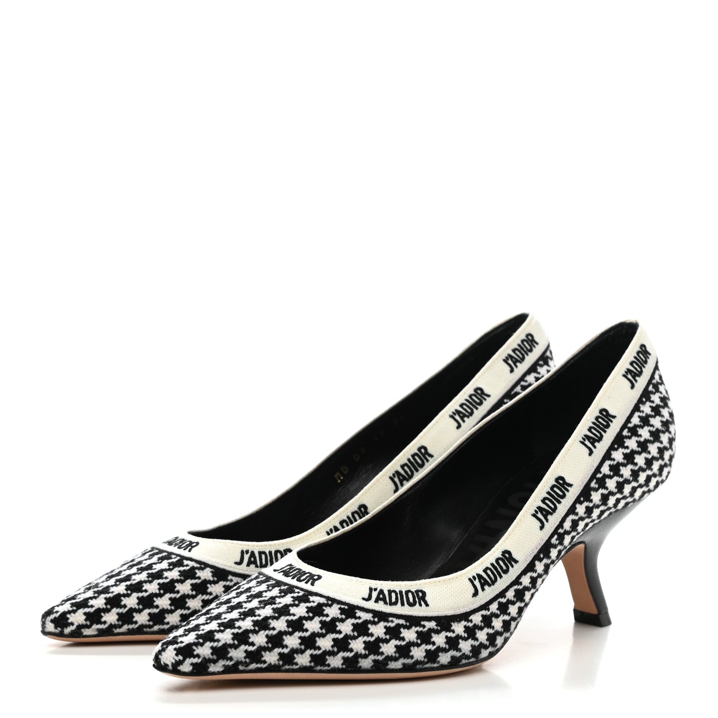 Wool Ribbon Houndstooth Embroidered J'Adior 65mm Pumps 36 Black White