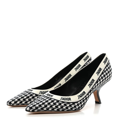 Christian Dior Wool Ribbon Houndstooth Embroidered J'Adior 65mm Pumps 36 Black White 3 of 10