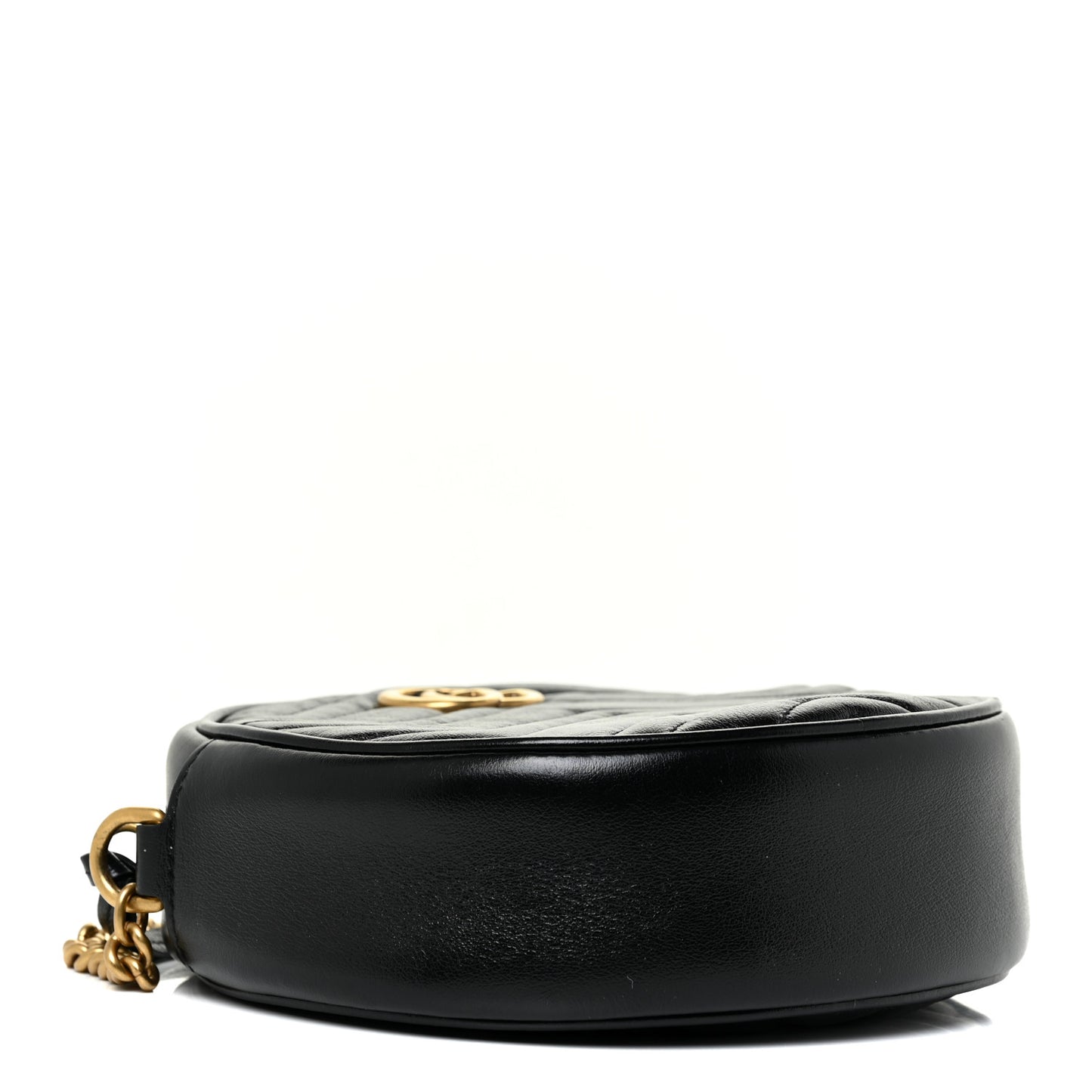 Azalea Calfskin Matelasse Heart Mini GG Marmont Round Shoulder Bag Black