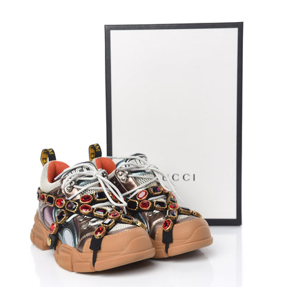 Gucci X SEGA Metallic Calfskin Mesh Removable Crystals Womens Flashtrek Sneakers 38 Rame Mystic White Lago 11 of 11