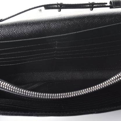 Saint Laurent Grain De Poudre Matelasse Chevron Monogram Chain Wallet Black 5 of 8