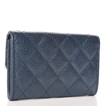 Chanel Metallic Caviar Quilted Flap Card Holder Dark Blue 2 of 9
