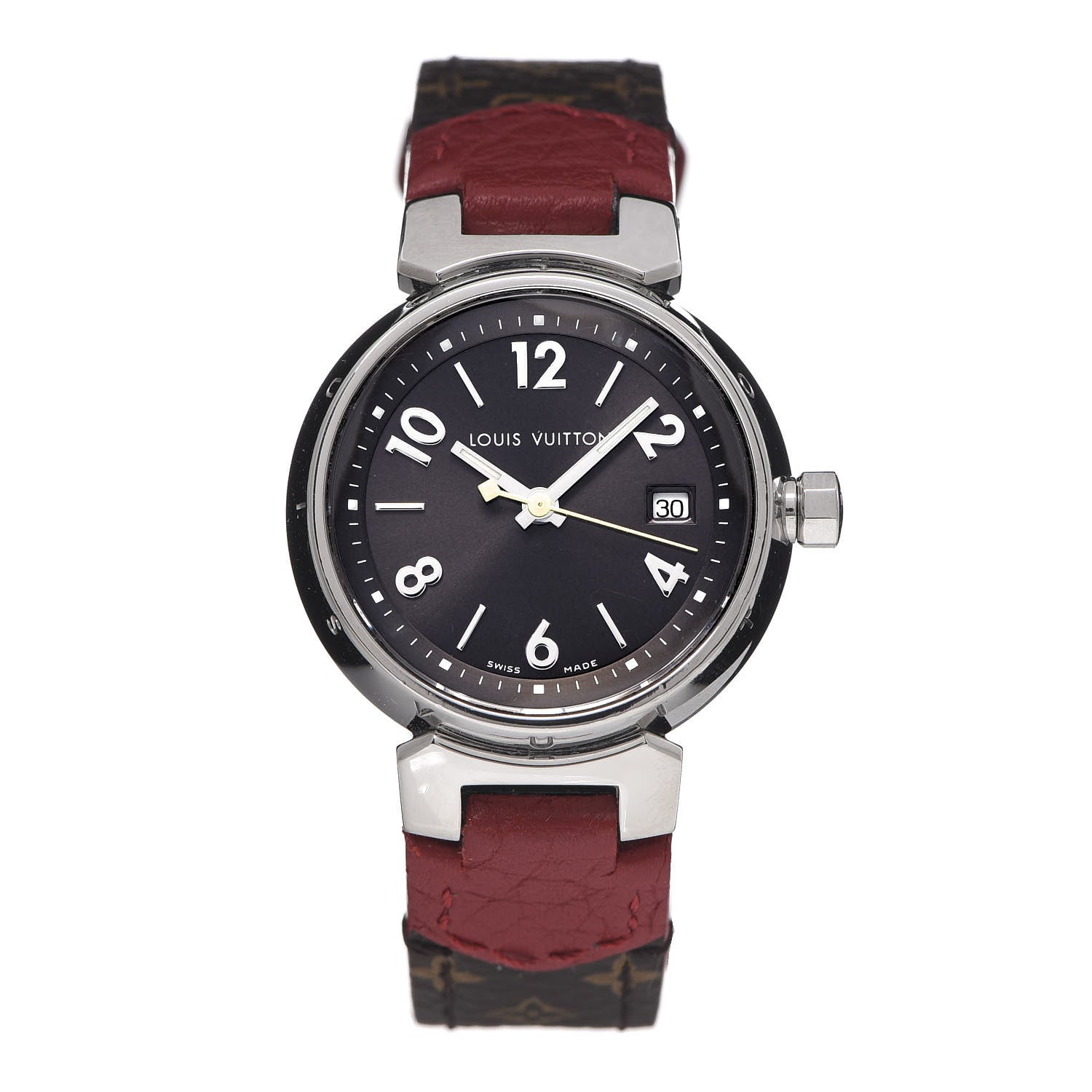 Louis Vuitton Stainless Steel Monogram 28mm Tambour Quartz Watch Brown 1 of 6