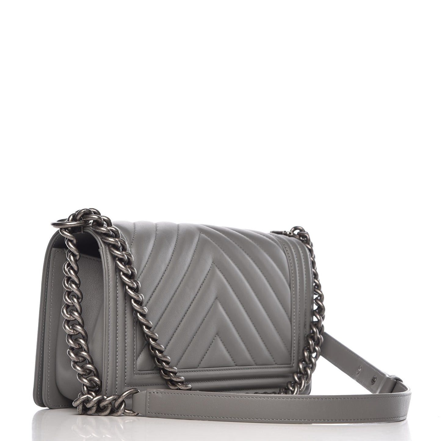 Calfskin Chevron Quilted Medium Boy Flap Grey
