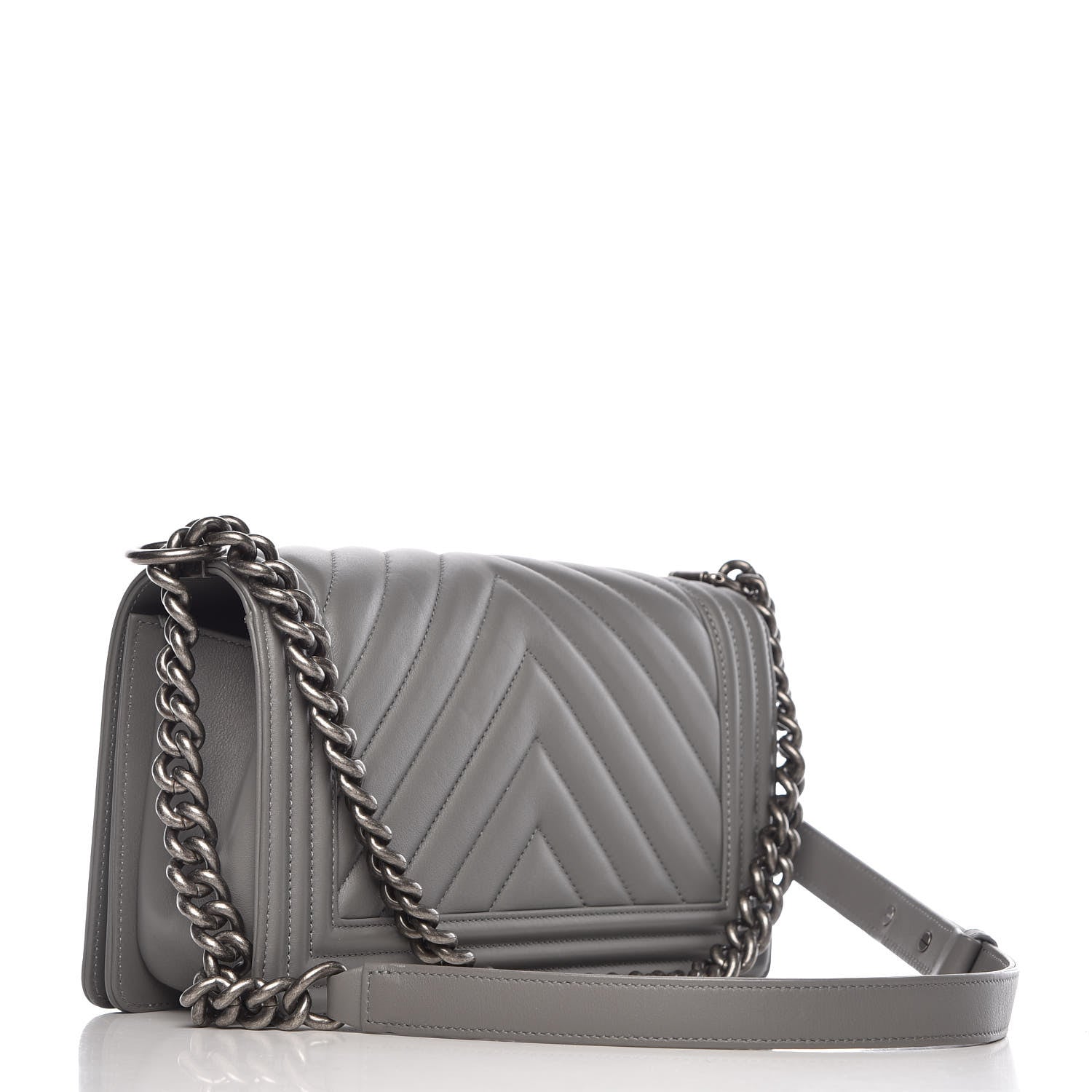 Chanel Calfskin Chevron Quilted Medium Boy Flap Grey 3 of 10