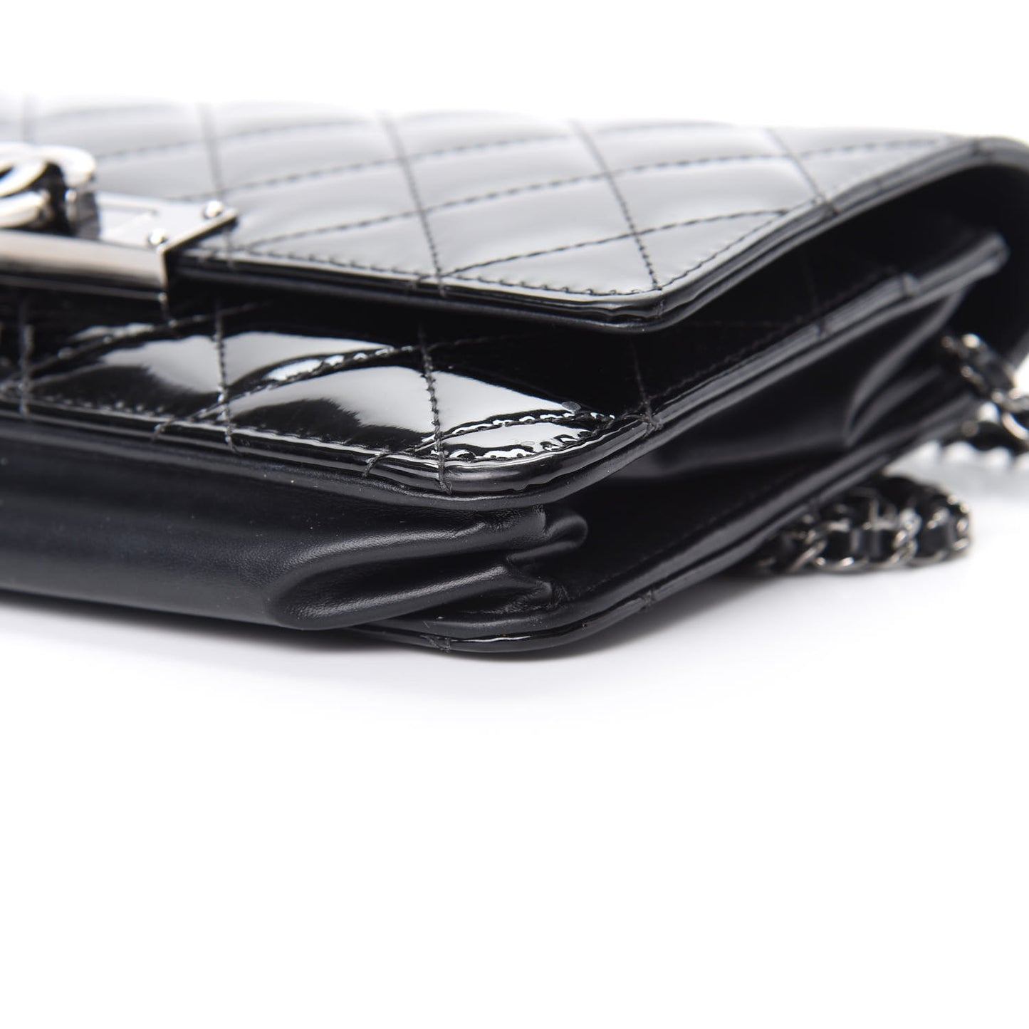 Patent Quilted Golden Class Wallet on Chain WOC Black