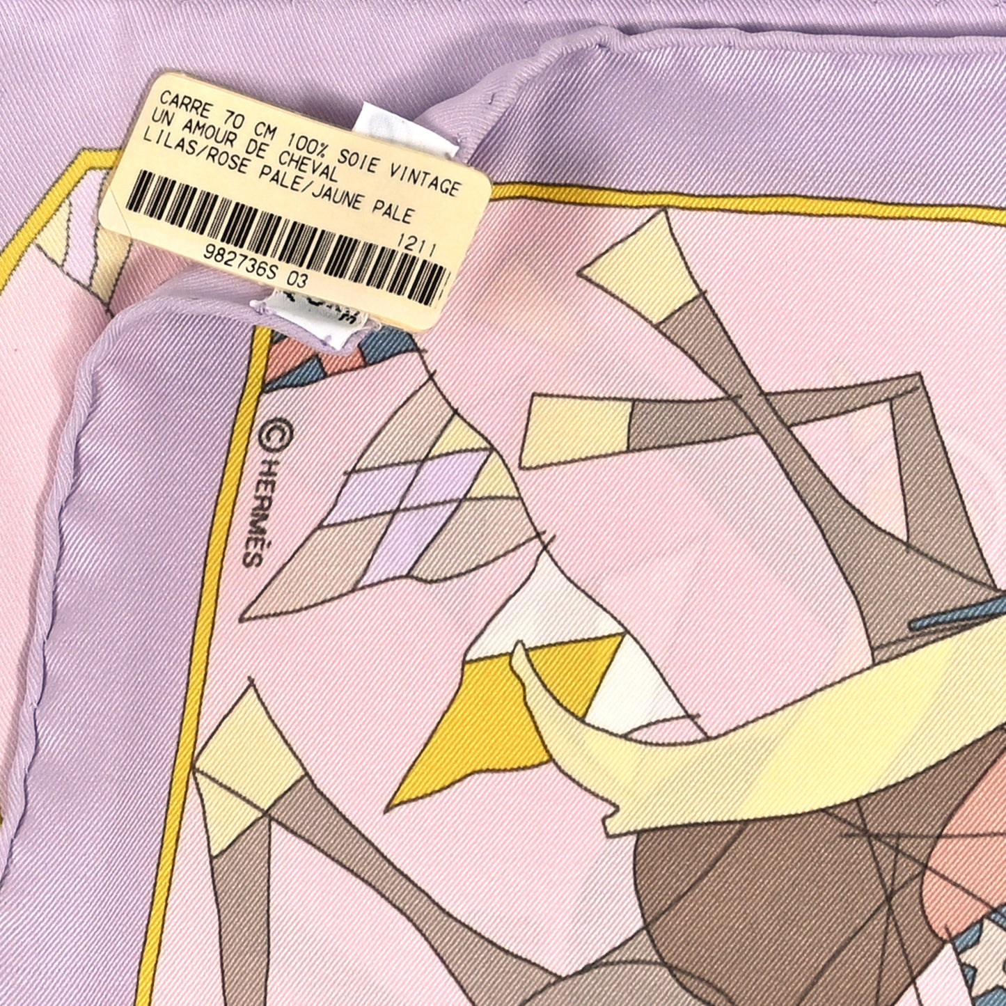 Silk Vintage Un Amour de Cheval Scarf 70 Lilas Rose Pale Jaune Pale