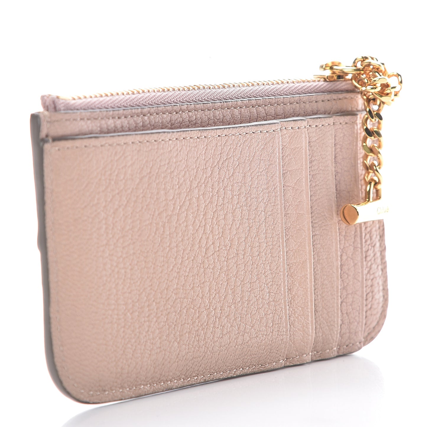 Grained Calfskin Drew Card Holder Cement Pink