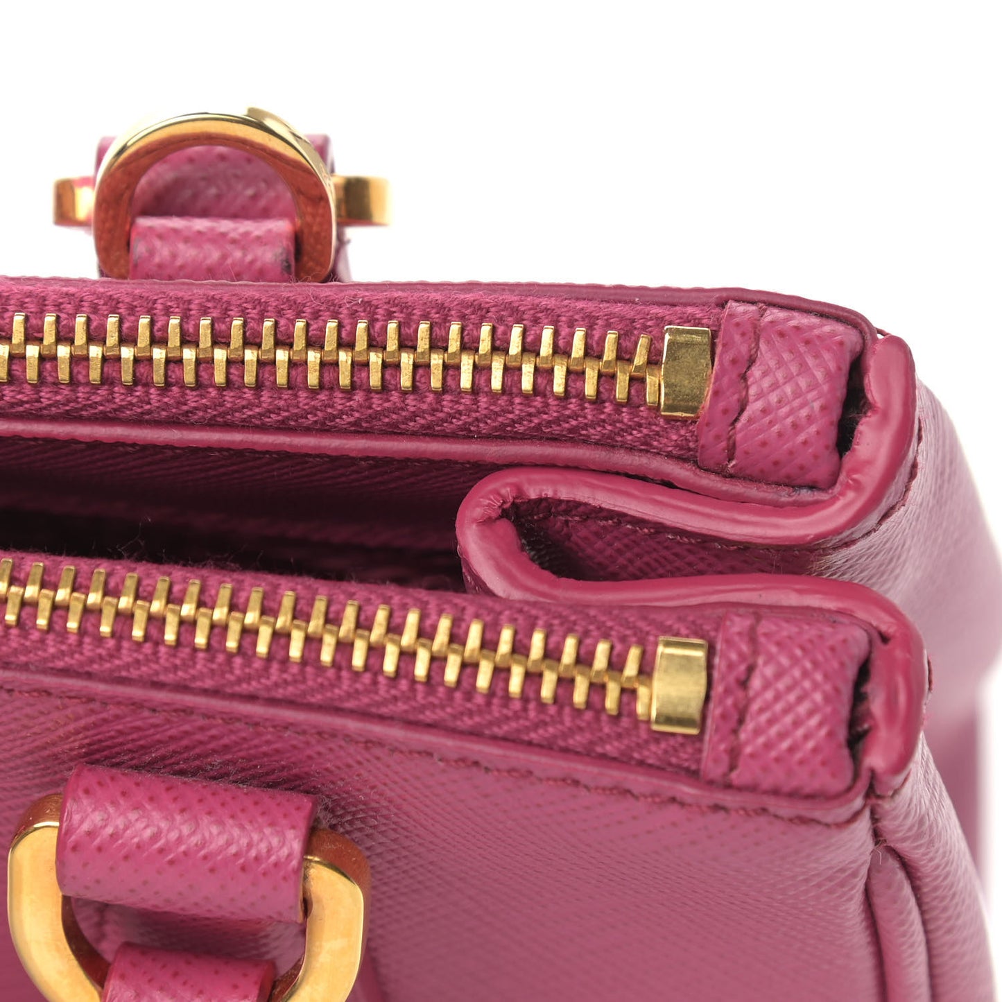 Saffiano Lux Micro Galleria Double Zip Tote Fuxia