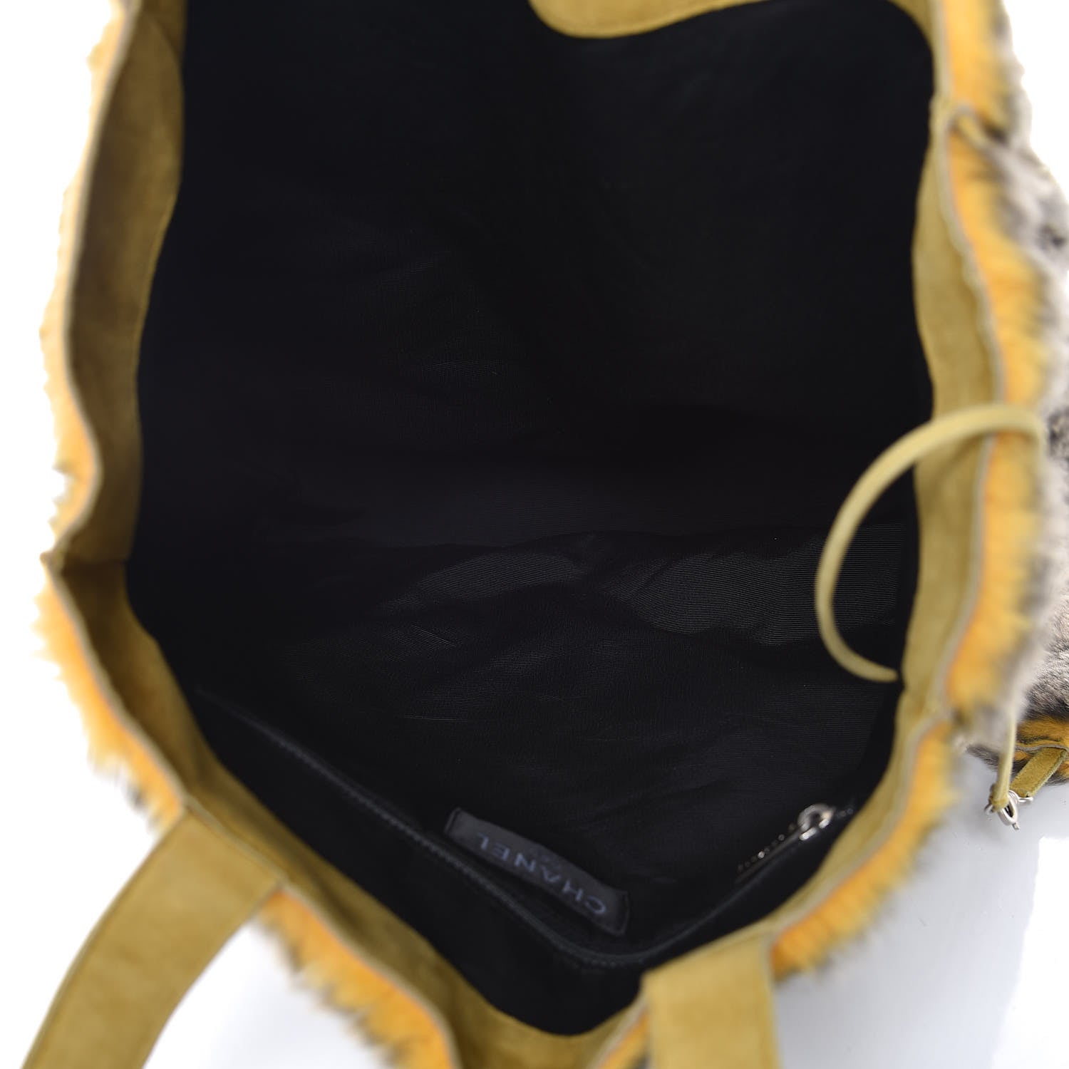 Chanel Suede Rabbit Fur Tote with Cosmetic Pouch Yellow 6 of 9