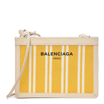 Balenciaga Cotton Canvas Striped Pochette Crossbody Bag Yellow 1 of 14