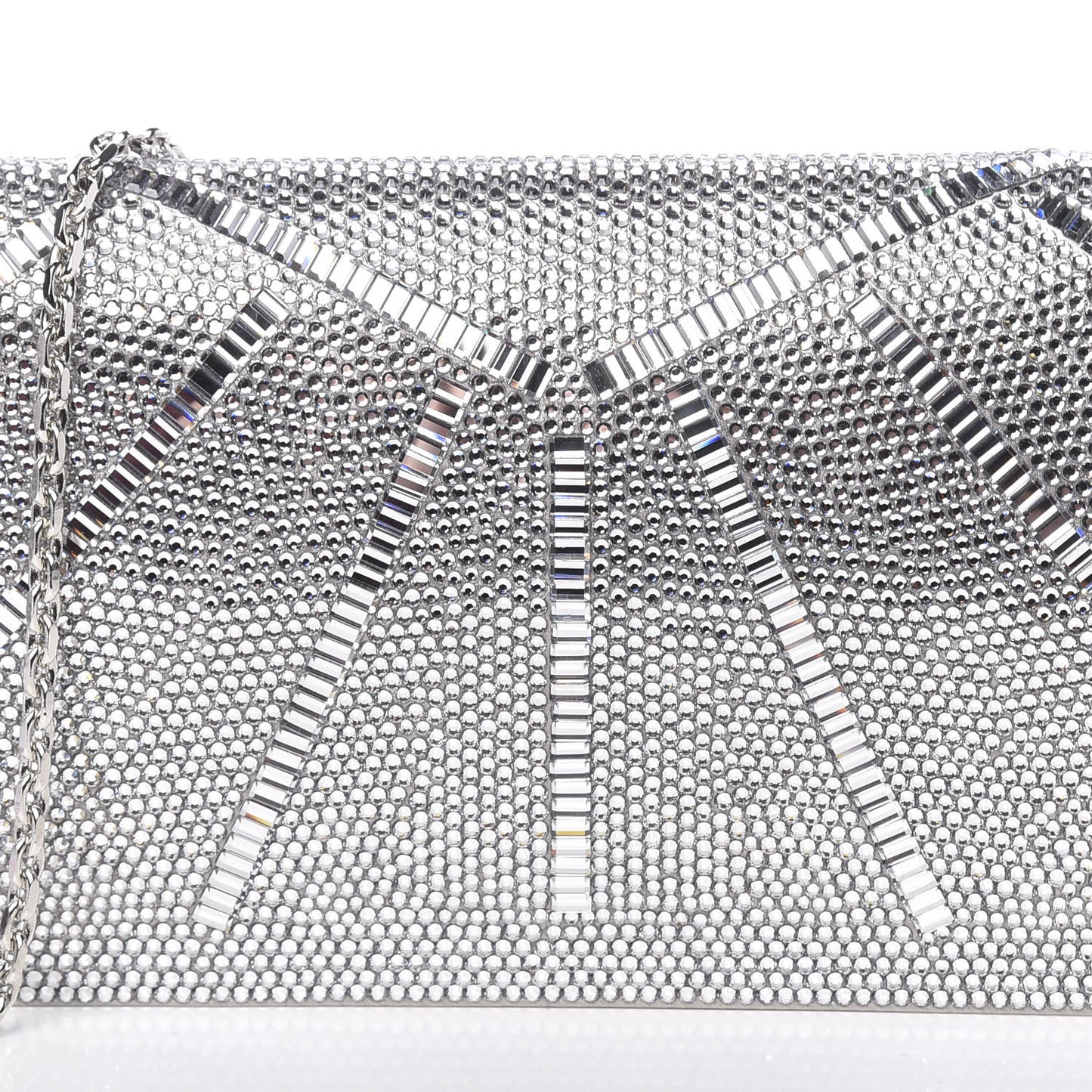 Swarovski Crystal Satin Minaudiere Clutch Silver