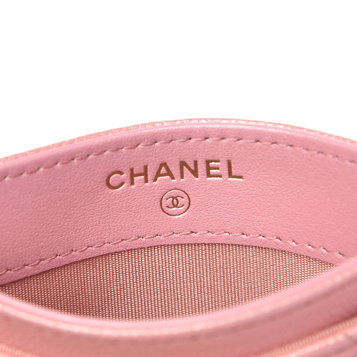 Iridescent Caviar Quilted Card Holder Rose Pink