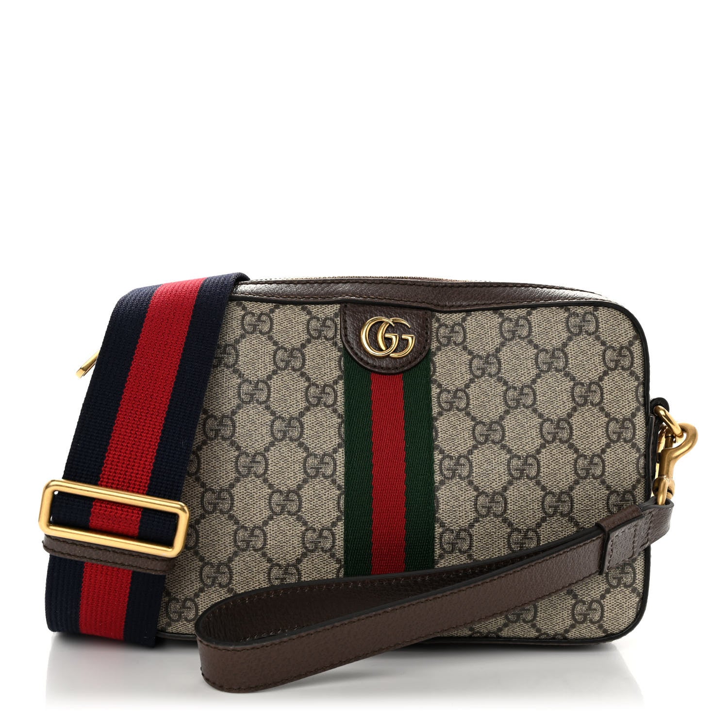 Gucci GG Supreme Monogram Textured Dollar Calfskin Web Ophidia Wristlet Shoulder Bag Beige Ebony New Acero 1 of 10