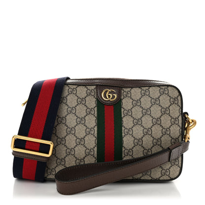 Gucci GG Supreme Monogram Textured Dollar Calfskin Web Ophidia Wristlet Shoulder Bag Beige Ebony New Acero 1 of 10