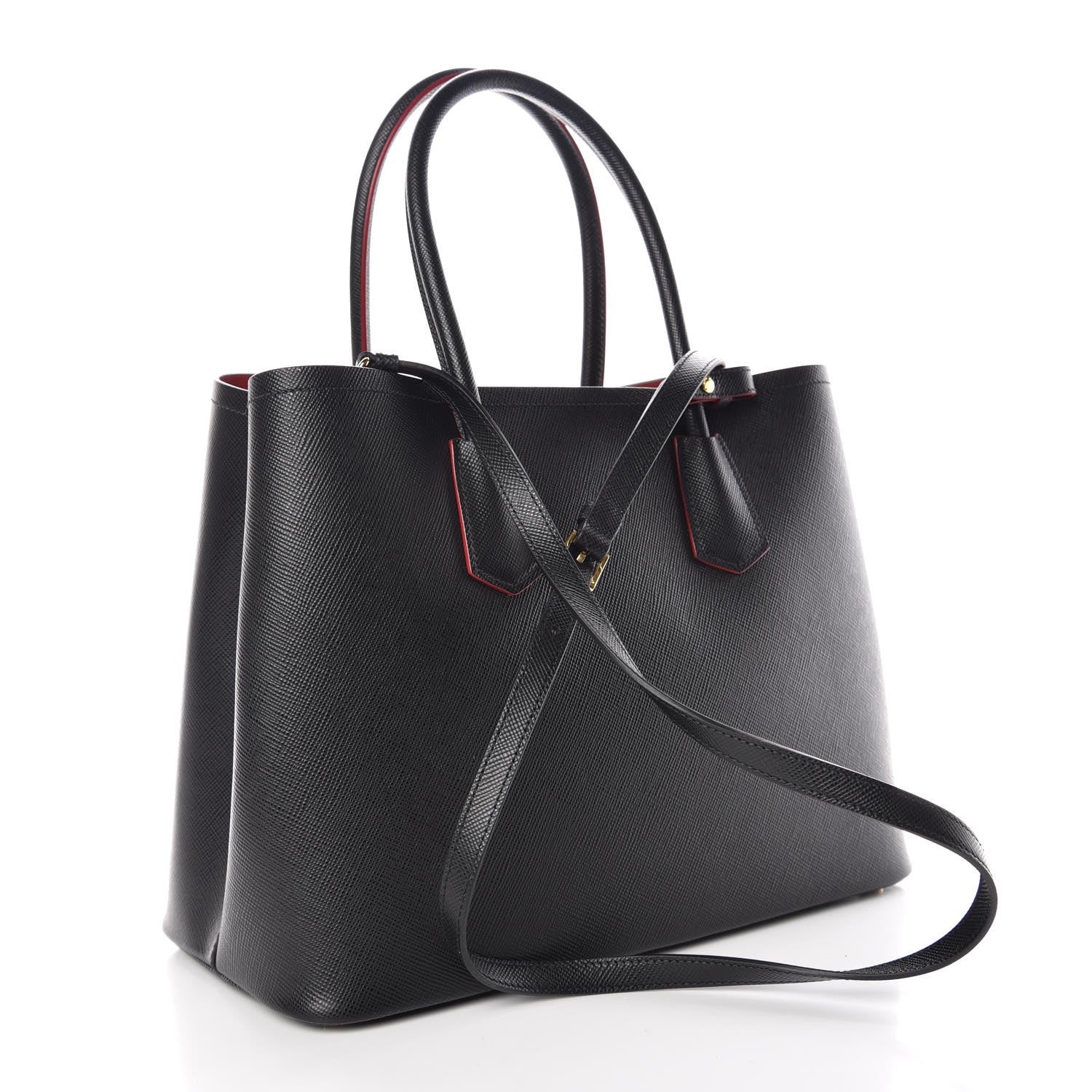 Prada Saffiano Cuir Large Double Bag Black Fuoco 4 of 11