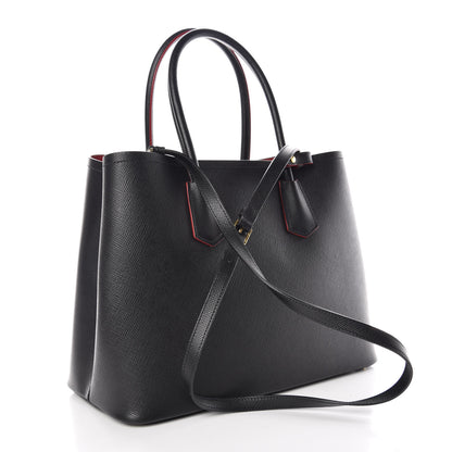 Prada Saffiano Cuir Large Double Bag Black Fuoco 4 of 11