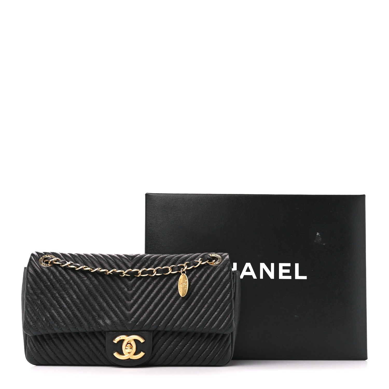Chanel Calfskin Chevron Quilted Medium Surpique Flap Black 12 of 12