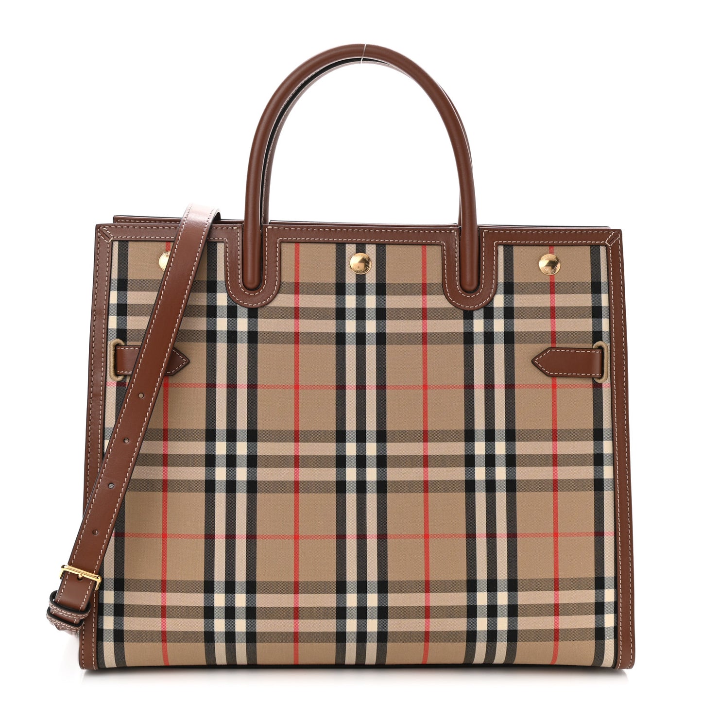 Vintage Check Calfskin Medium Title Bag Archive Beige