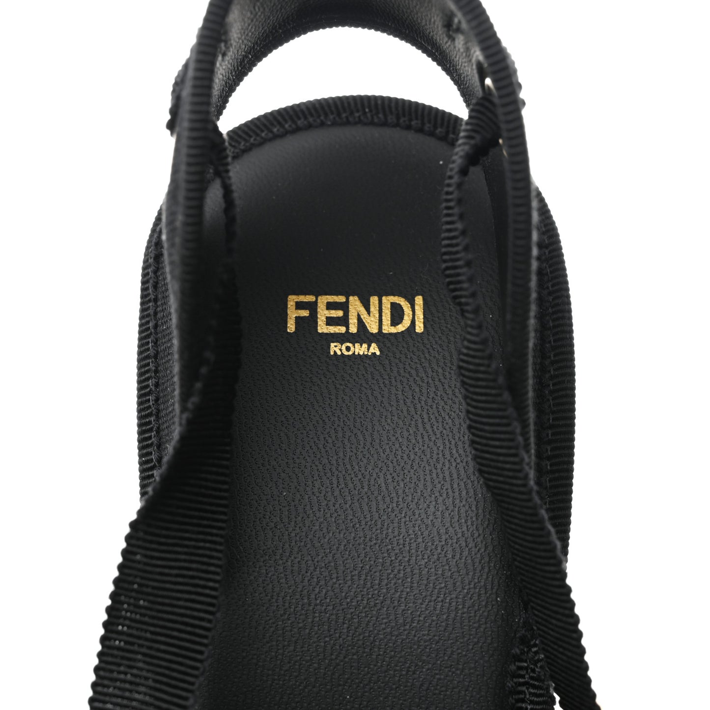 Canvas FF Embroidered Roma Ankle Wrap Wedge Espadrilles 36 Black