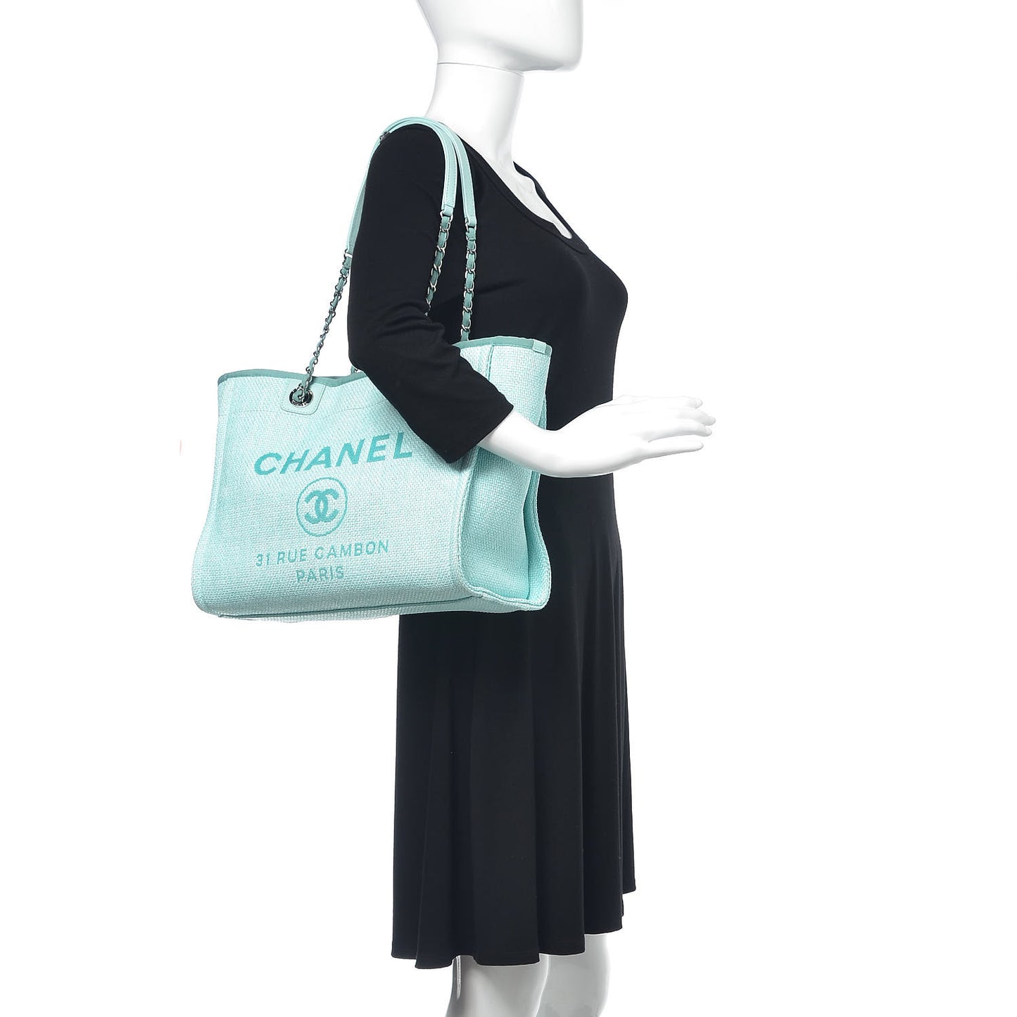 Woven Straw Raffia Small Deauville Tote Turquoise