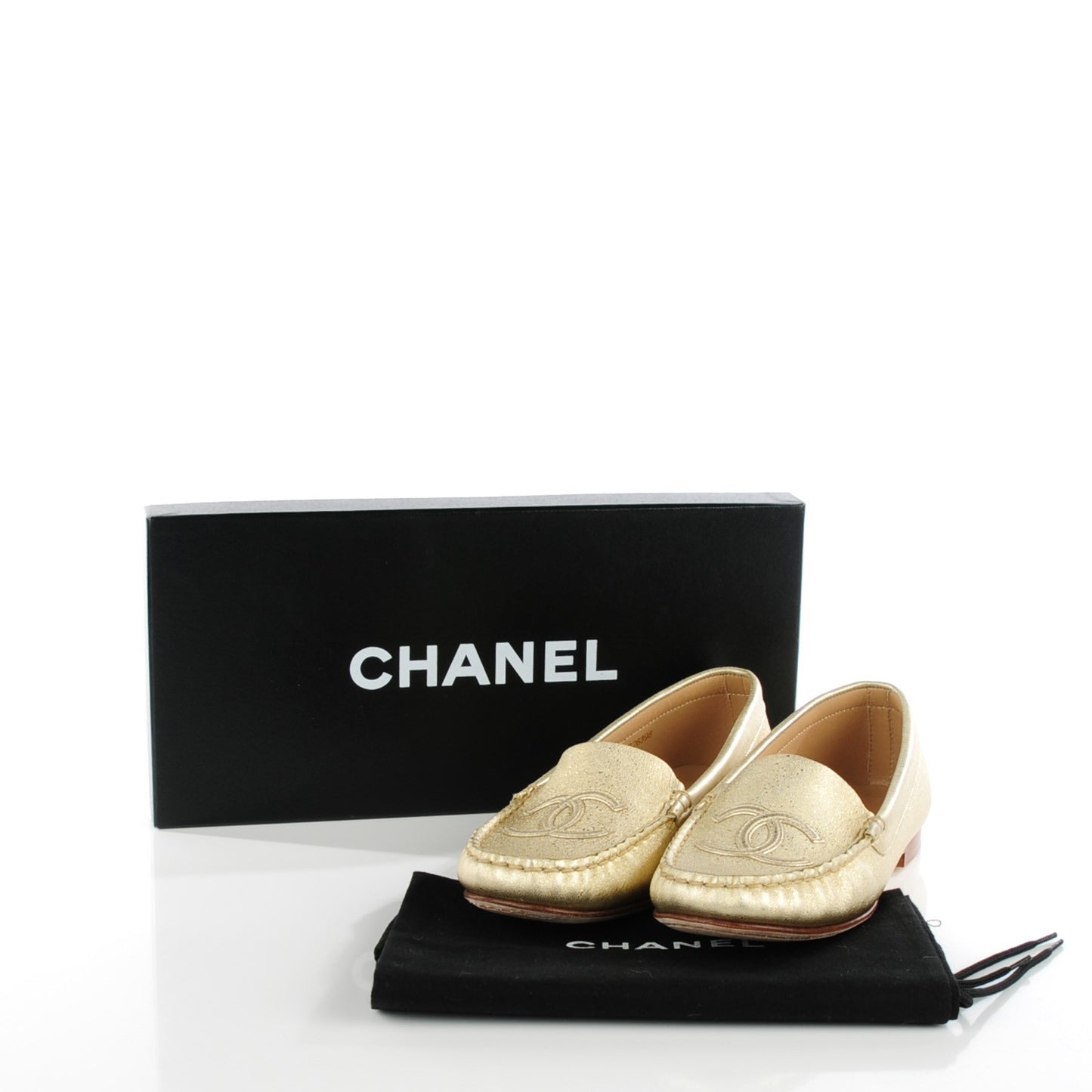 Metallic Calfskin CC Loafers 35 Gold