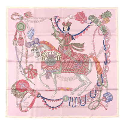 Hermes Silk Le Timbalier Scarf 90 Rose Pale Vert Amande 1 of 3