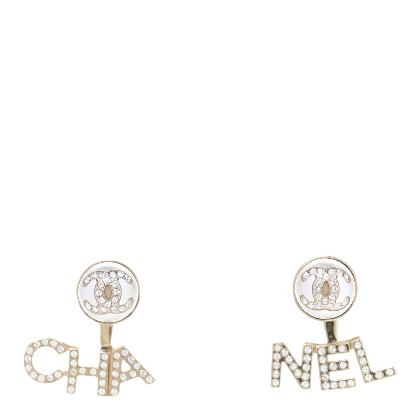 Pearl Crystal Logo Earrings Gold Pearly White