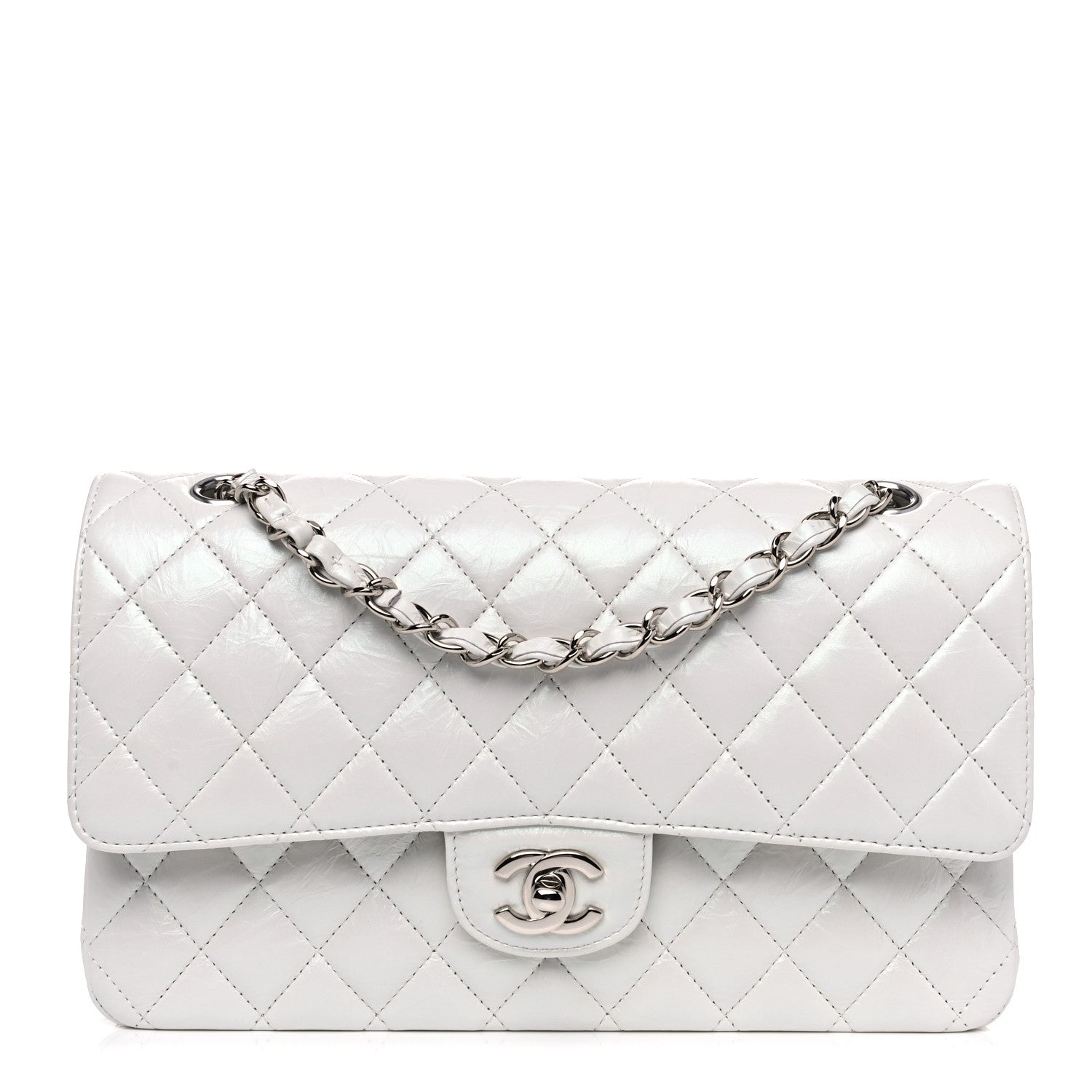 Chanel Iridescent Crumpled Calfskin Quilted Medium Double Flap White 1 of 10