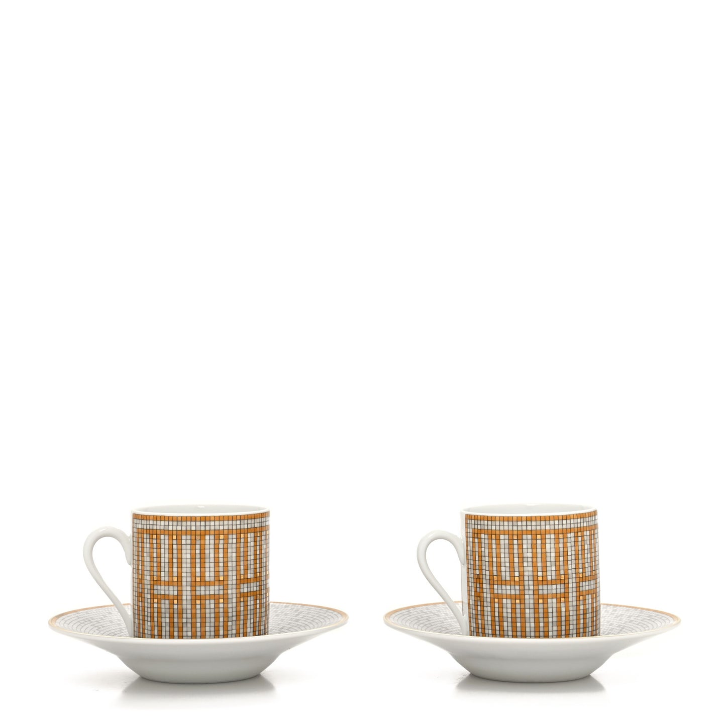 Porcelain Mosaique Au 24 Gold Coffee Cup and Saucer Set of 2