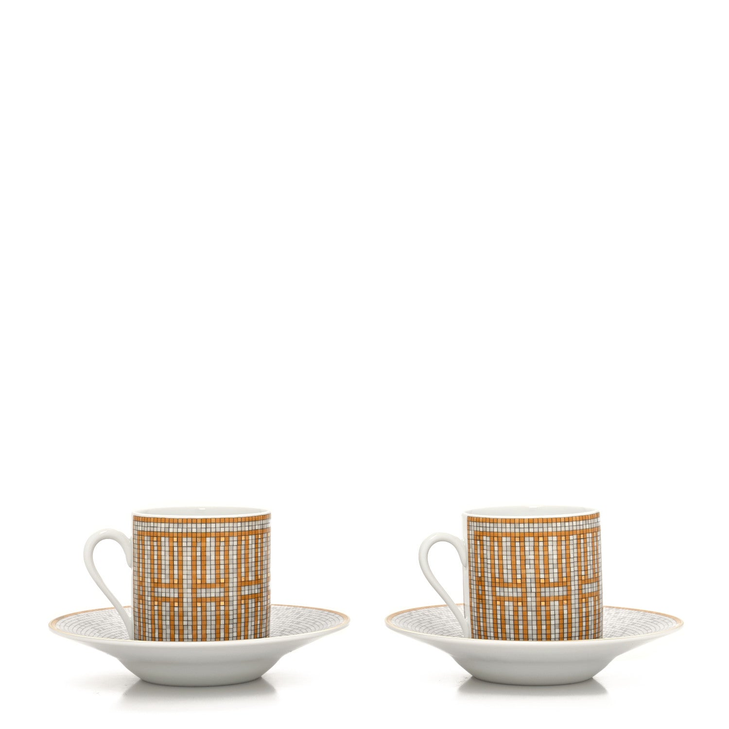 Hermes Porcelain Mosaique Au 24 Gold Coffee Cup and Saucer Set of 2 3 of 13
