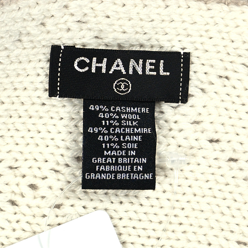 Chanel Cashmere CC Fringe Stole Beige White 3 of 3