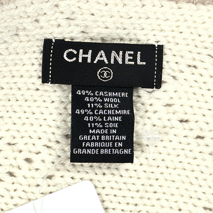 Chanel Cashmere CC Fringe Stole Beige White 3 of 3