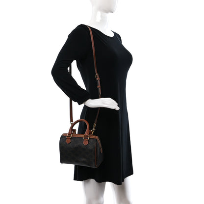 Celine Triomphe Canvas Calfskin Small Boston Bag Tan 2 of 12
