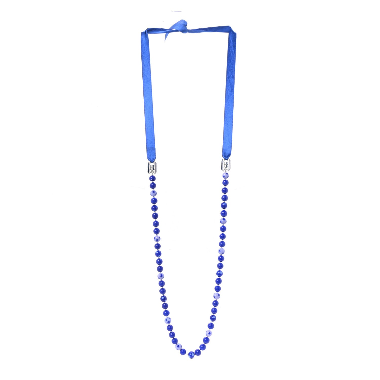 Chanel Pearl Beaded Ribbon Necklace Blue 3 of 4