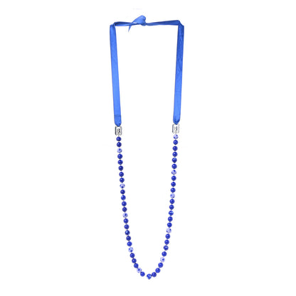 Chanel Pearl Beaded Ribbon Necklace Blue 3 of 4