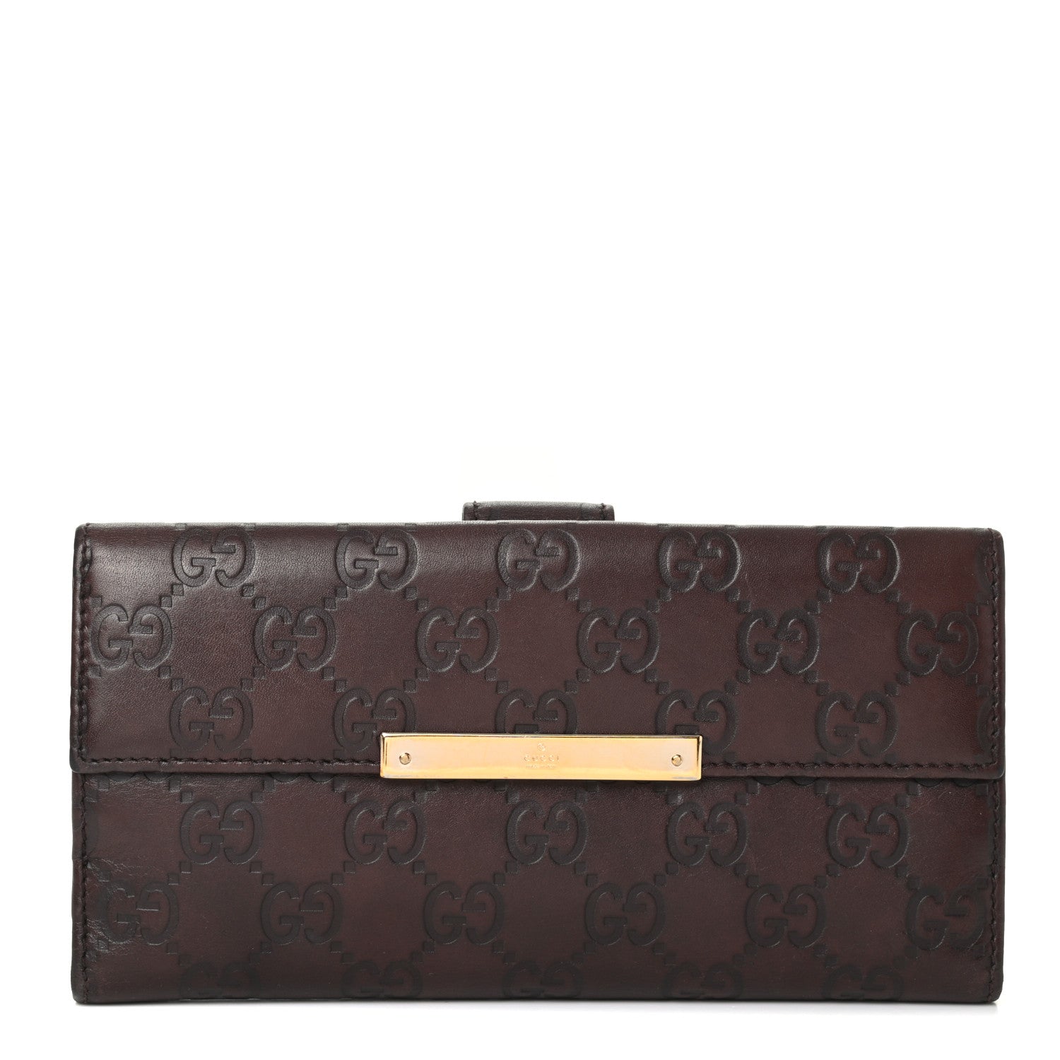Gucci Guccissima Margaux Calfskin Metal Bar Continental Flap Wallet Chocolate 1 of 8