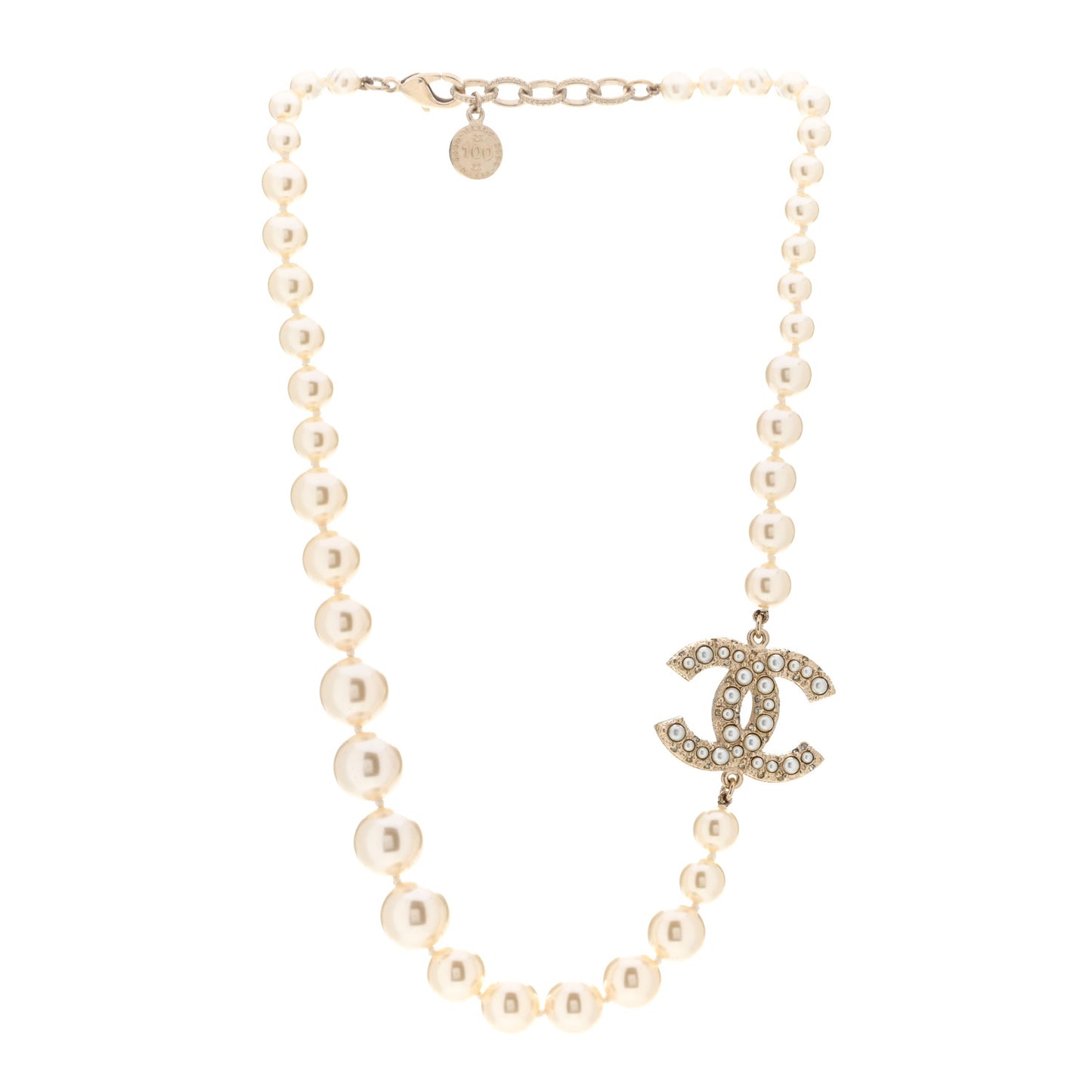 Pearl CC 100th Anniversary Necklace Light Gold