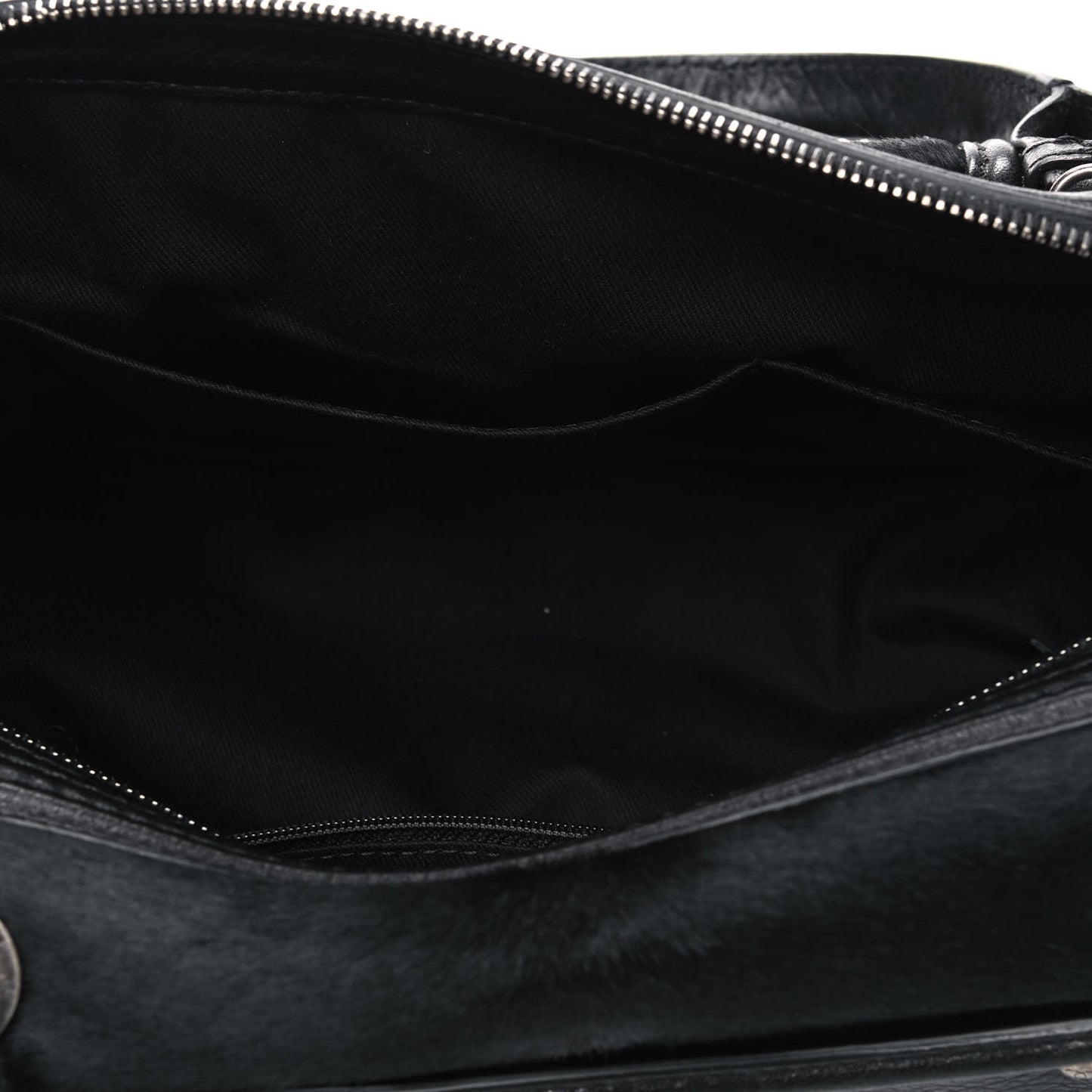 Calfskin Pony Hair Fringe Bowling Bag Black