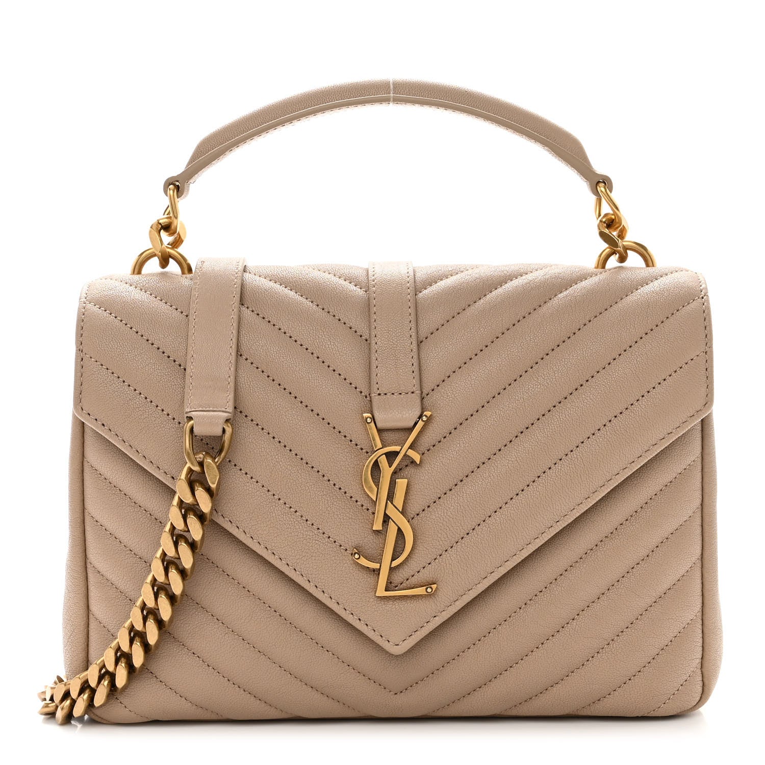 Saint Laurent Sheepskin Matelasse Chevron Monogram Medium College Bag Dark Beige 1 of 9