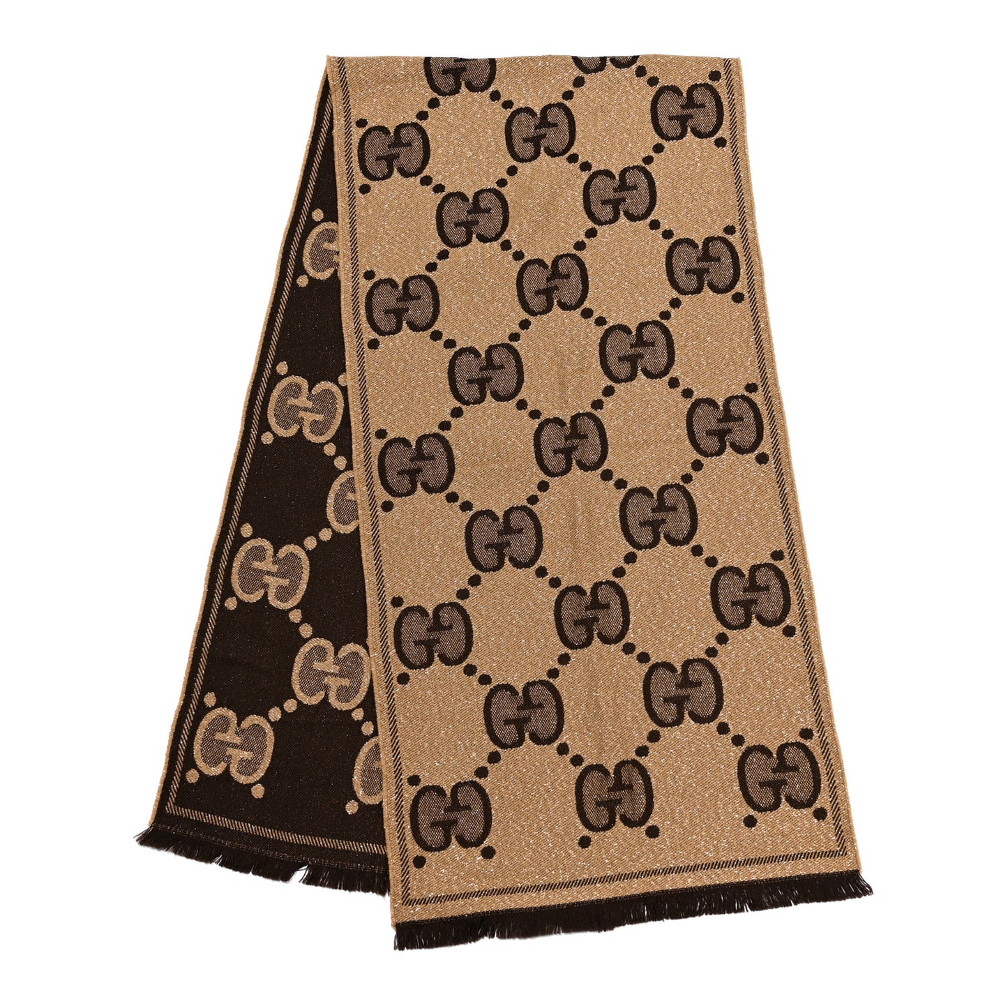 Wool Lame Jacquard Monogram Jumbo GG Lady Nest Lux Scarf Beige Dark Brown