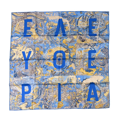 Hermes Silk Eleftheria Scarf 90 Gris Argent Bleu Vif Jaune 1 of 3