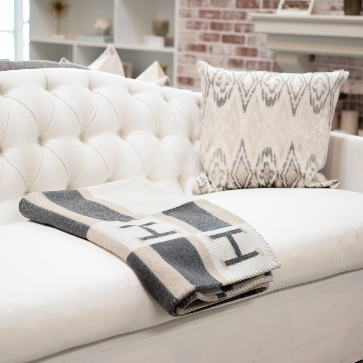 Wool Cashmere Avalon Bayadere Blanket Galet Ecru